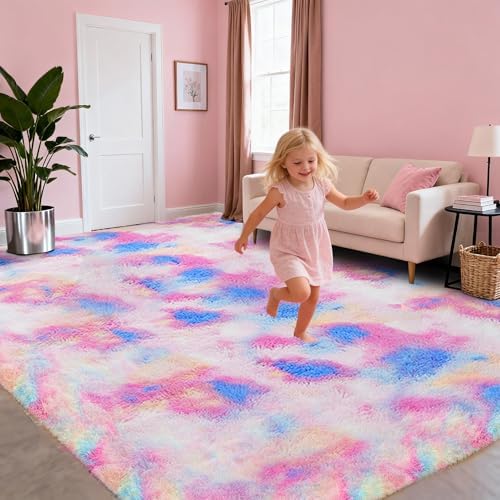 8x10 Feet Rainbow Unicorn Colorful Kids Rugs for Girls Bedroom, L...