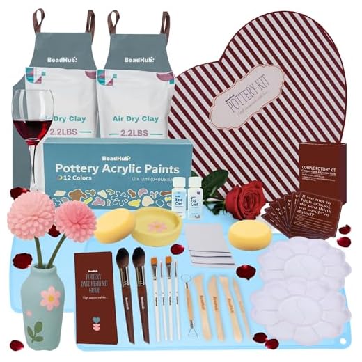 Date Night Pottery Kit for Beginners - 4.4Lbs Air Dry Clay for Adults with Sculpting Tools, Paint, Glaze, Modeling Clay Molding, Sculpt & Painting Set, Hobby DIY Art Craft Kits for Couple (White)