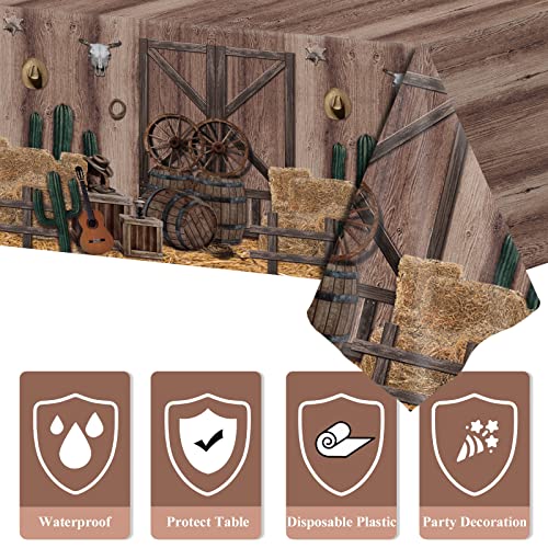 Western Party Tablecloth Cowboy Western Table Cover Cowboy Hats Boot Table Cloth Wild West Wooden House Barn Table Cover For Rectangle Table Western Barn Birthday Wedding Party 54 X 108 Inch (3 Pcs) #TOP3