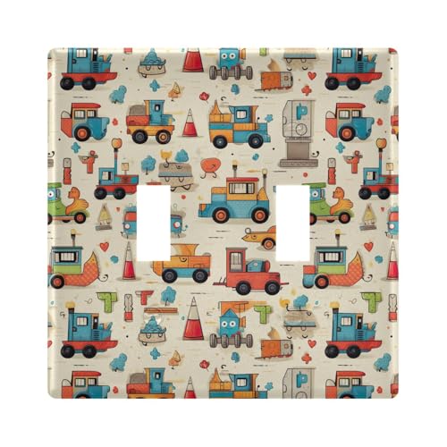 UMIRIKO Cartoon Car Engineering Vehicle Light Switch Cover Plate Covers Decorative Double Toggle Home Decor 202b2638