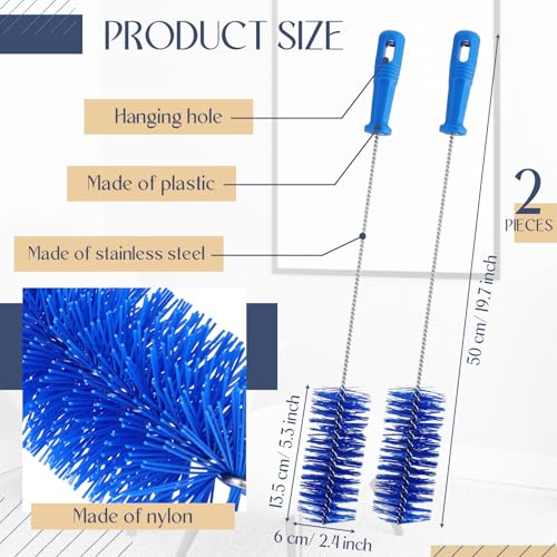 Image of Baderke 2 Pcs Drain Brush Pipe Cleaning Tube Brush, Blue, 19.7 x 2.4 Inch
