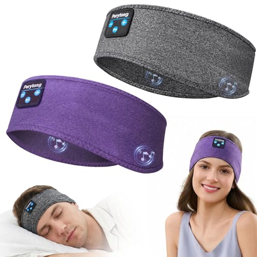 Image of Perytong 2 Pack Sleep Headphones Bluetooth 5.4, Sleeping Headphones for Side Sleepers, Sweat Resistant Earphones with Built-in Stereo Speakers for Sport Travel Yoga Jogging