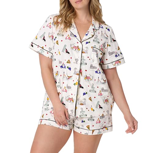 Image of Bed Head PJs Womens Matching Pajamas - Soft Organic Short Sleeve Button Down PJ Shirt & Shorts Set - Sleepwear & Loungewear
