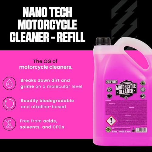 Muc Off Nano-Tech Motorcycle Cleaner Motorrad Reiniger, 5 l - Hochwirksames, Biologisch Abbaubares Motorrad Reinigungsmittel Spray - Sicher auf Allen Oberflächen und für Alle Motorradtypen Geeignet
