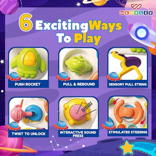 Image of Wembley Toys for 1+ Year Old | Montessori Busy Board for Toddlers 1-3 Years | Sensory Activity Toy with Spinning, Sliding & Fine Motor Skill Activities | Learning Toy for Boys & Girls | Birthday Gift