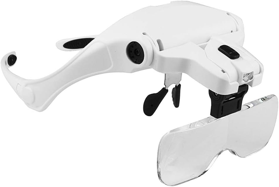 Mengshen Magnifying Glasses,Head Mount Magnifier with LED Light,5 Lenses 1.0X 1.5X 2.0X 2.5X 3.5X for Close Up Work,Watch,Cross-Stitch,Jewelry,or Reading Aid with Headband