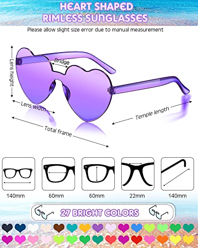 Konohan 54 Pairs Heart Glasses Bulk Valentine Colored Rimless Heart Shaped Frameless Transparent Candy Multicolored Sunglasses for Women Party Eyewear2