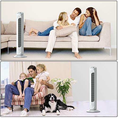 Airvention Tower Fan For Bedroom, Ultra Quiet Breezing, 90° Wide Angle Oscillating Air Circulator, 3 Speed Levels, Small Footprint Design, 32 Inch Middle Tower Standing Fan, Space Saving, Fz09, White #TOP6