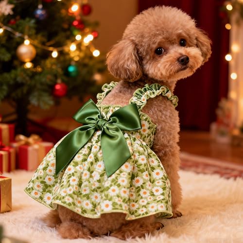 Dog Dress Little Daisy Princess Style Skirt for Small Dogs Bow Decor Dresses Puppy Summer Floral Skirts Outfits - Image 3