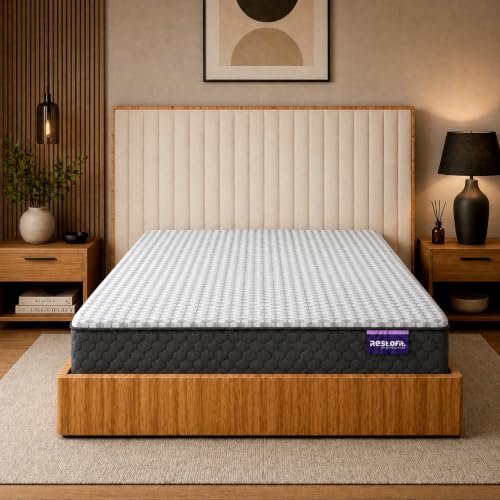 Image of RESTOFIT 72x48x5 Inch Double Size Orthopedic Memory Foam Mattress | Charcoal Gel Cooling Foam with Spine Alignment & Back Support | Breathable Cotton Viscose Soft-Touch Fabric | 11-Year Warranty
