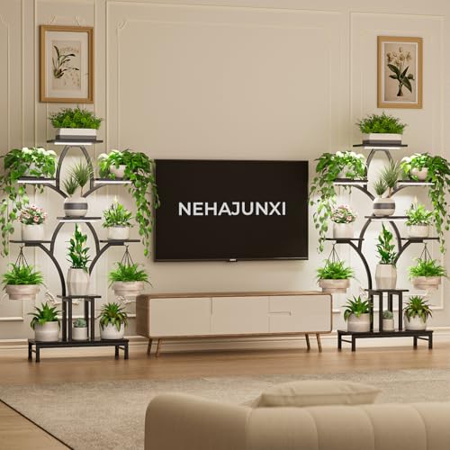 Image of Plant Stand Indoor with 4 Grow Lights - 63 inch Tall Plant Shelf- 8 Tiered Corner Plant Flower Stands Display Shelves for Home, Patio (Black)