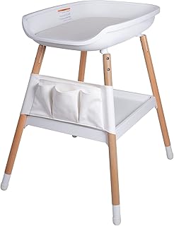 Baby Changing Table Diaper Changing Tables, Height Ajustable Nursery Changing and Dressing Table Station with Changing Pad Storage Rack Pockets for Newborns Babies and Infants, White