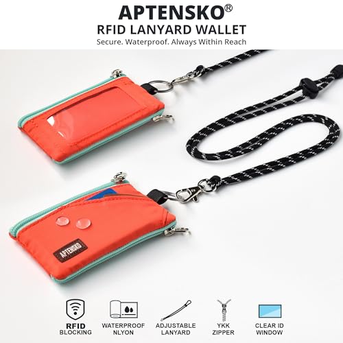 Image of RFID Blocking Travel Wallet with Adjustable Lanyard, Small Nylon Zipper Pouch and Badge Holder for ID, Credit Cards, Cash, Keys, Commuters (Blazing Orange)