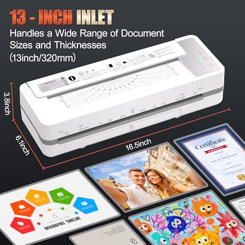 13" 4-Roller Commercial Laminator Machine,3-10 Mil Thickness Laminating Machine,Fast 55s Warm-Up&1000mm/min Laminating Speed for Laminating 11x17&A3 Size,Includes 30 Sheets for Office,School(White) by Chilino - Image 9