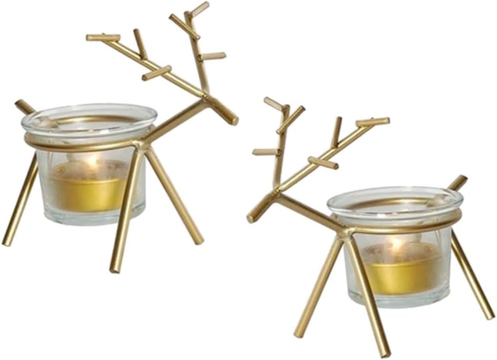Ciieeo 2pcs Reindeer Tea Light Candle Holder Iron Art Christmas Decor Mantle or Fireplace