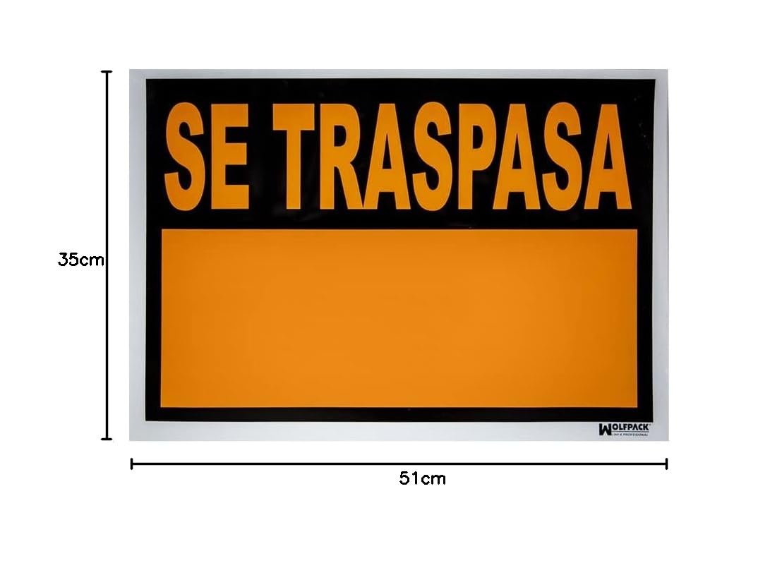 WOLFPACK Schild "Se Traspasa" – 70 X 50 Cm, Schwarz, Für Geschäftsübergabe Oder Vermietung