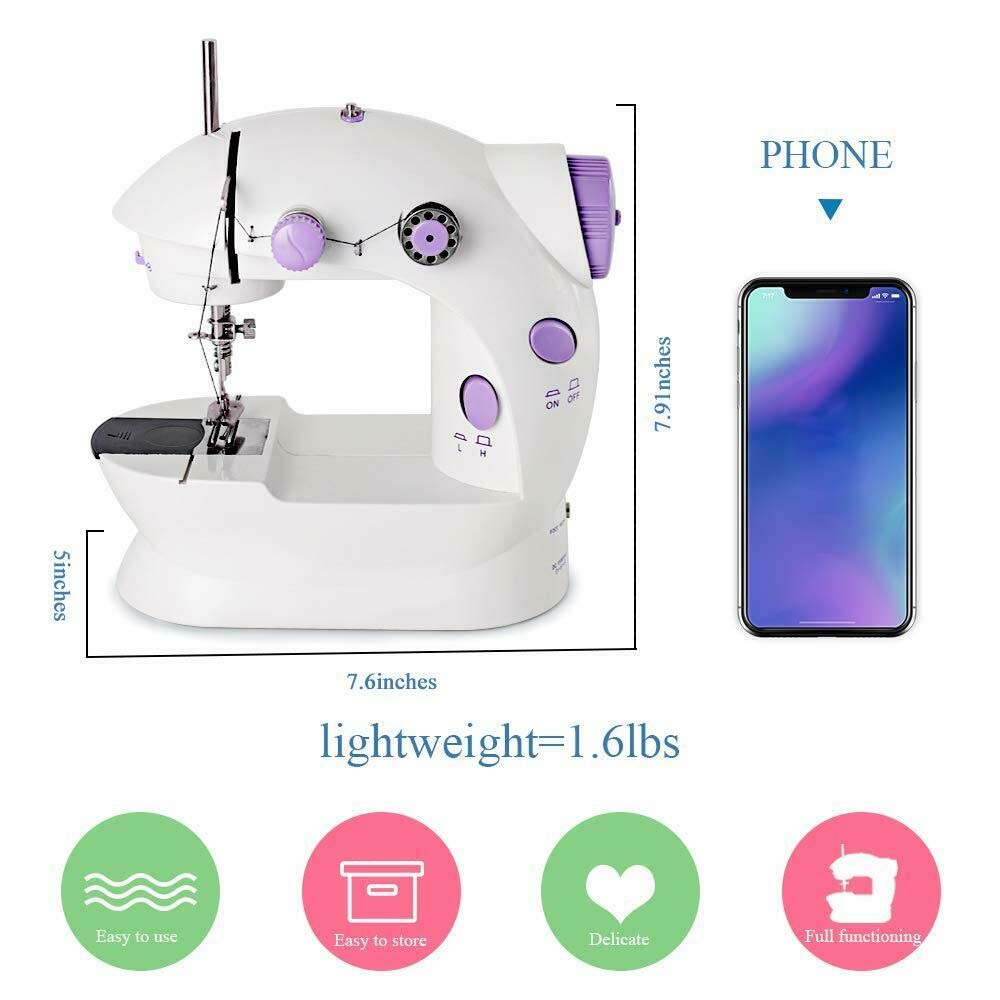 Mini máquina de coser eléctrica multifunción, herramienta de costura portátil, 2 velocidades, doble hilo, pedal de pie con interruptor de mano para principiantes en el hogar, viajes, regalo para mamá