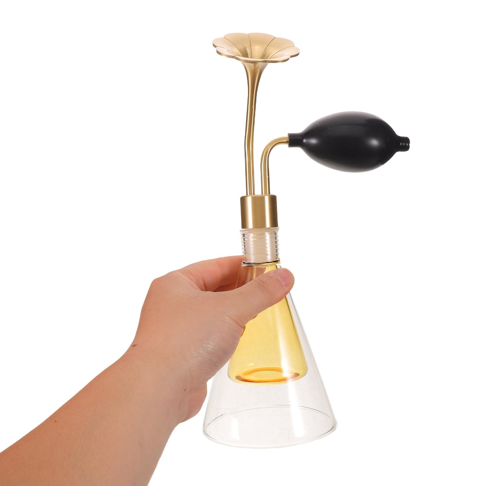 Zerodeko Butelka z atomizerem do perfum z gruszką do wyciskania i mosiężną dyszą kwiatową, 90 ml/3 uncje, napełniany, przezroczysty szklany atomizer do wąchania zapachów, SPA i próbkowania w salonie
