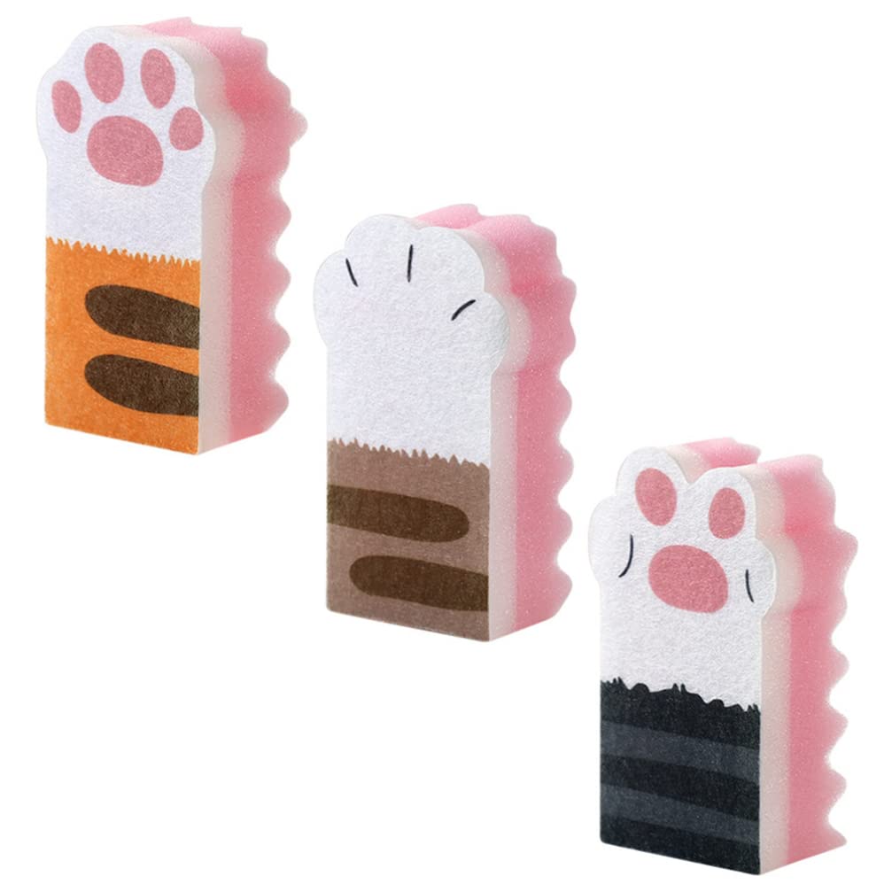 Tomaibaby Cat Paw Sponge Thickened Kitchen Cleaning Sponge for Dishwashing and Pots Non-Scratch Durable 3 Pack
