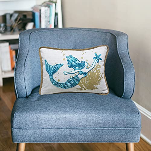 Comfy Hour 13" Polyester Ocean Mermaid Starfish Coral Coastal Accent Throw Pillow Cushion For Home Decoration, Blue Brown, Ocean Voyage Collection #TOP3