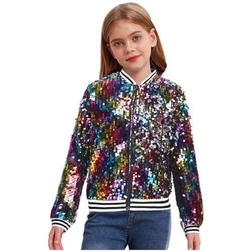 Yihuimin Chaqueta con cremallera para niñas Hip Hop con lentejuelas, moderno, disfraz de danza, parte superior, carbón, 110-116