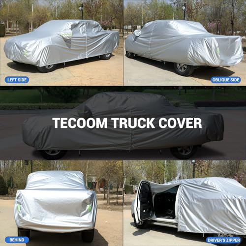 Image of Tecoom Truck Cover Waterproof All Weather,Breathable Light Shell Full Exterior Covers with Door Zipper /Lock,Waterproof UV Dust Protection Truck Covers Universal Fit Chevy Silverado(Length Up to 252 inch)