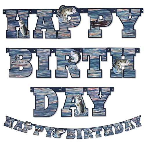 Havercamp Gone Fishin' Happy Birthday Banner, 7-Inch Letters, 7.75 Foot for Parties, Events, Retirement, Father's Day