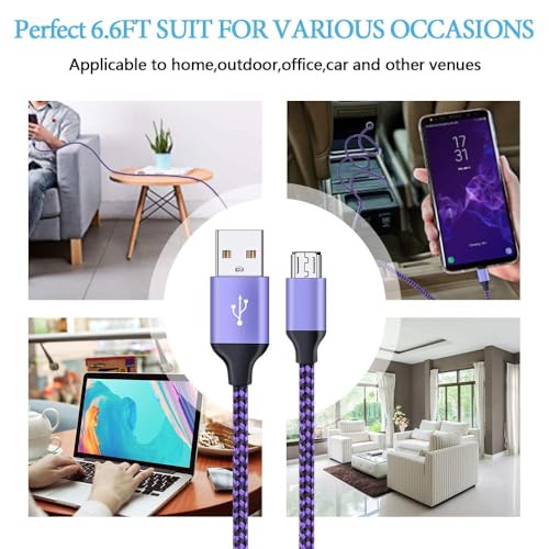Image of AILKIN Micro Usb Cable, 5-Pack 6.6Ft High Speed Nylon Braided Android Charging Cables For Samsung Galaxy S7 /S6,Sony,Motorola,Htc,Lg Android Tablets & More Usb To Micro Usb Cords, Multicolor