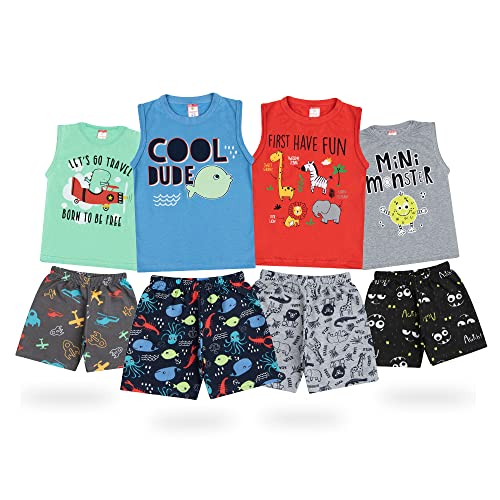 Roupa Infantil de Verão Kit 4 Conjuntos de Menino Tam. 1/2/3/4/6/8 Anos Tamanho:6