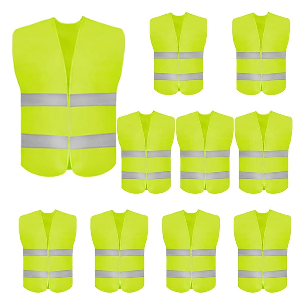 Jnchdghwa 10 Pack High Visibility Safety Vest for Traffic Work, Running, Security Guard,Construction Vest with 2 Reflective Strips