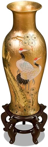China Furniture Online - Jarrón oriental de 24 pulgadas con hojas doradas de larga duración
