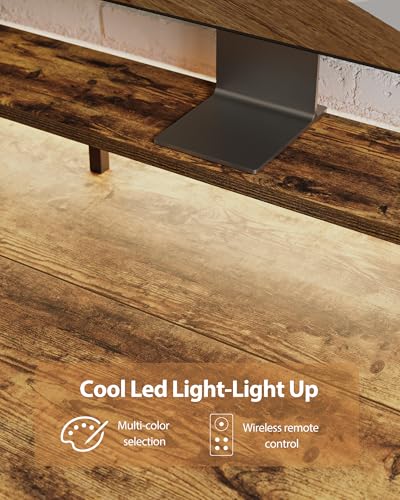 Image of Agilestic 55 x 24 Inch Electric Standing Desk with Shelf, Height Adjustable Desk with Power Outlets & LED, Sit Stand Up Table with Monitor Stand, Computer Workstation, Rustic Brown