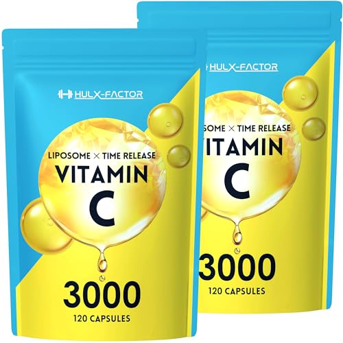 【飲む美容点滴】高濃度 リポソームビタミンC サプリ 3000mg配合 ハルクファクター 抗酸化マルチサプリメント 持続型 タイムリリース ビタミンC 医師監修 日本製 120粒 2袋セット