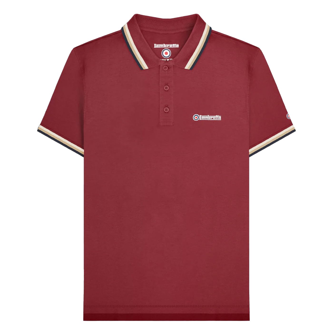 Lambretta Men's Burgundy (Jetstream/Cream/Navy) Triple Tipped Polo Shirt Big & Tall Short Sleeve - Burgundy - 4XL