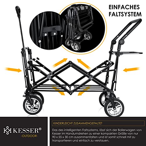 KESSER® Bollerwagen faltbar GT9000 mit Dach Handwagen Transportwagen | inkl. 2X 3-Punkt Gurtsystem| klappbar | Vollgummi-Reifen | bis 80 kg | Vorder- und Hinter-Bremse + Tragetasche, Schwarz/Grau – Bild 6