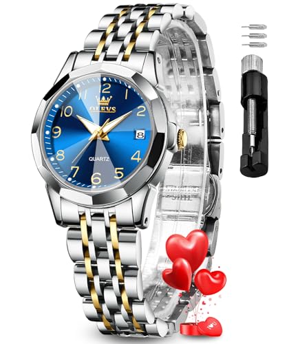 Image of OLEVS Womens Watch Fashion Dress Diamond Female Watches for Ladies Analog Quartz Stainless Steel Waterproof Luminous Day Date Two Tone Wristwatch