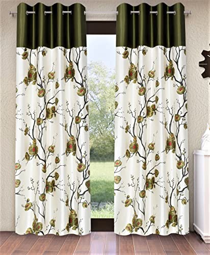 Image of Fashion String 2 Pieces Solid Patch 3D Tulip Eyelet Polyester Door Curtains - 7 Feet, Green