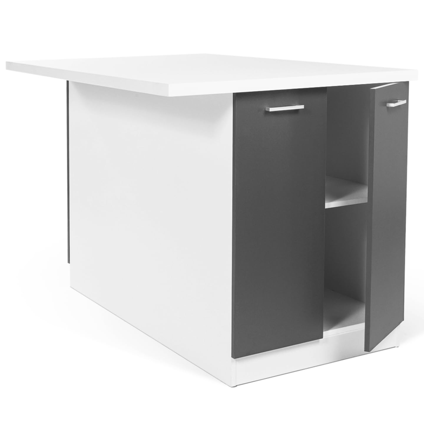 IDMarket - Ilot Central IVO 120 cm Blanc et Gris avec Plan de Travail