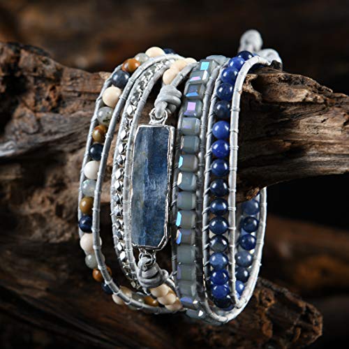 Ygline Handmade Healing Topaz Wrap Bracelet Natural Stones Leather Boho Jewelry (Blue-Topaz) #TOP1