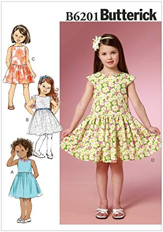 BUTTERICK PATTERNS 6201, Children's/Girls Dress,Sizes, CDD (2-3-4-5), White