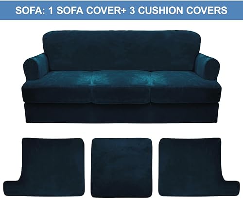 Miniatura 5 de Funda para sofá de 4 piezas, fundas de sofá de gran tamaño, protector de muebles, fundas elásticas de terciopelo grueso para sofá de 3 cojines con 3