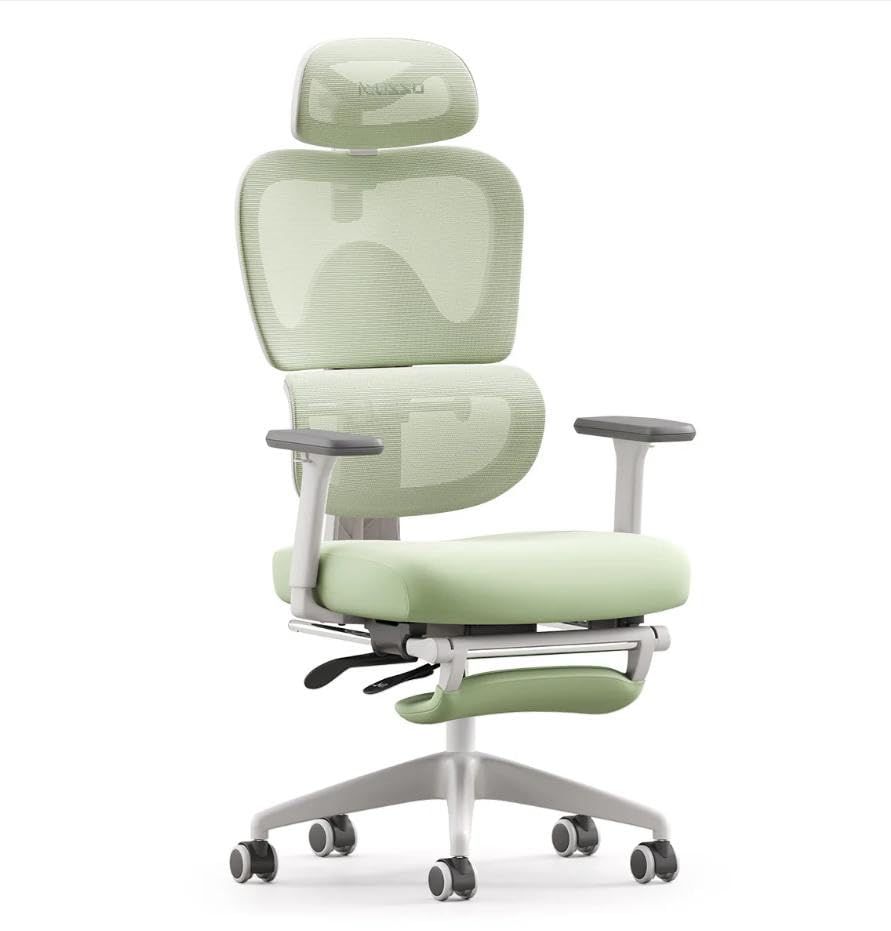 MUSSO E600SE Ergonomic Office Chair, 3-Level Adjustable Lumbar 3D Adjustable Armrest & Headrest with Footrest, Tailored for Women & Teenagers Spine Protection Sitting Posture Correction (Green) — image 1
