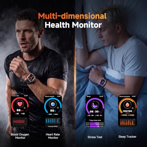 Image of Smart Watches for Men, 1400mAh Military Smart Watch with LED Flashlight, 2.01 inch Fitness Tracker, Bluetooth Call, 100+ Sports, Heart Rate SpO2 Sleep, IP68, Smart Watch for Android Phones & iPhone