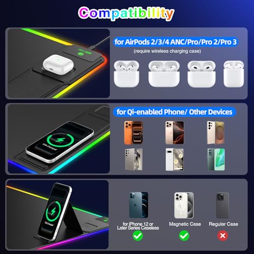 Image of RGB Gaming Mouse Pad with Magnetic Wireless Charging & Foldable Phone Stand | 31.5 inchx15.8 inch XXL Large LED Mousepad with Stitched Edges, Ultra-Smooth Waterproof Surface, 25 Lighting Effects, Non-Slip Base