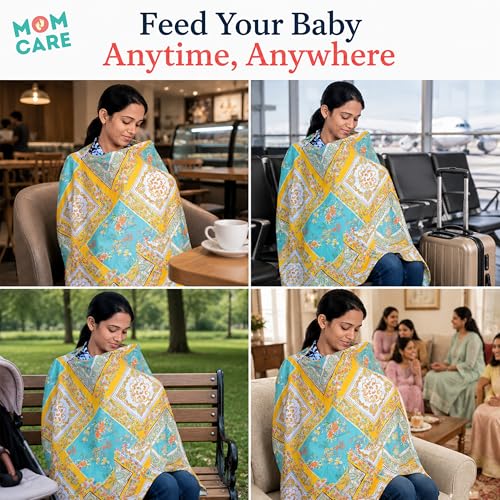 Image of MOM CARE Cotton Nursing Cover for Breastfeeding | Feeding Apron for Baby Feeding Privacy Cover | Adjustable Breastfeeding Cover for Moms | Stroller & Car Seat Cover | Multicolor