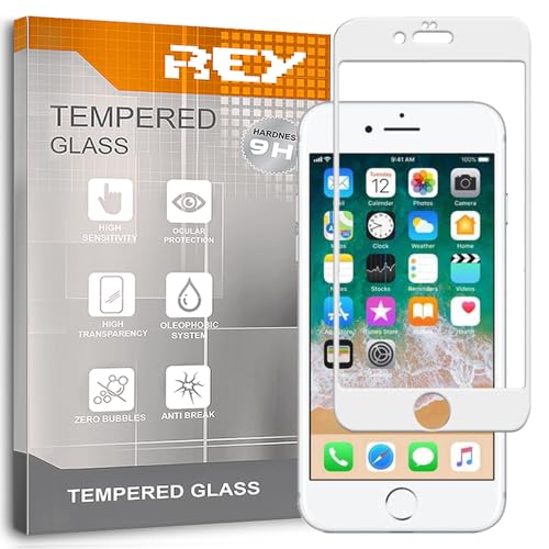 REY 3D Bildschirmschutz aus gehärtetem Glas für iPhone 6 Plus/iPhone 6S Plus, Weiß, Displayschutzfolie 9H+ Härte, Anti-Kratzen-Öl-Bläschen, Voller Schutz, 3D, 4D, 5D