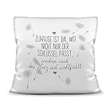 Print Royal Kissen mit Spruch - Zuhause ist da, wo das Herz Sich wohlfühlt - Statement Deko-Kissen, Geschenk für Familie und Freunde - Kissen weiß flauschig, 40x40 cm, inkl. Füllung