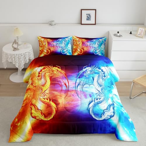 Image of Feelyou Ice Fire Dragon Bedding Set King Size 3Pcs for Boys Teens Kids