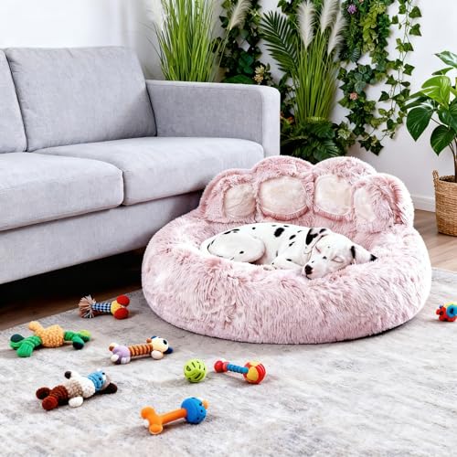 65cm Ø Flauschig Hundebett Katzenbett Bärentatzen-Design Hundekissen Katzenkissen Waschbar Hundekorb Katzenkorb Plüsch rutschfest Haustierbett Warm Schlafplatz für kleine mittelgroße Hunde/Katze/Hasen