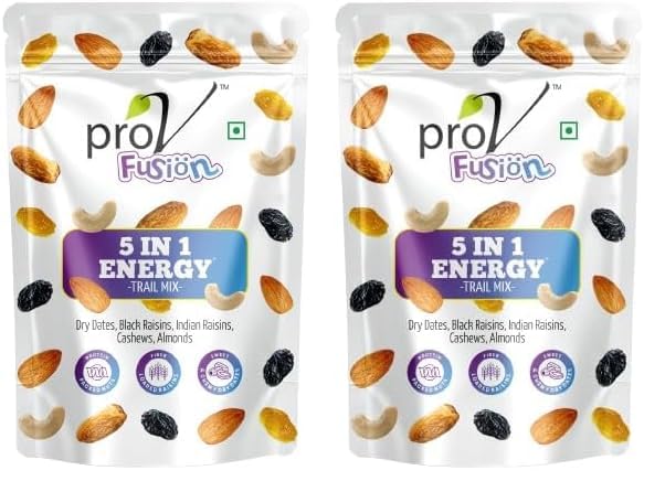 Image of ProV Fusion - 5 in 1 Energy 200g | ProV Fusion - Fruit & Nut Mix 200g | Trail Mixes | Nuts and Dry fruits | Raisins Almond Kharik Cashew | Any time Natural Snack | Natural Snacks | Protein and Vitamins | Dietary Fiber | Mixed Nuts